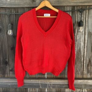Vintage Red V-Neck Cotton Knit Sweater
